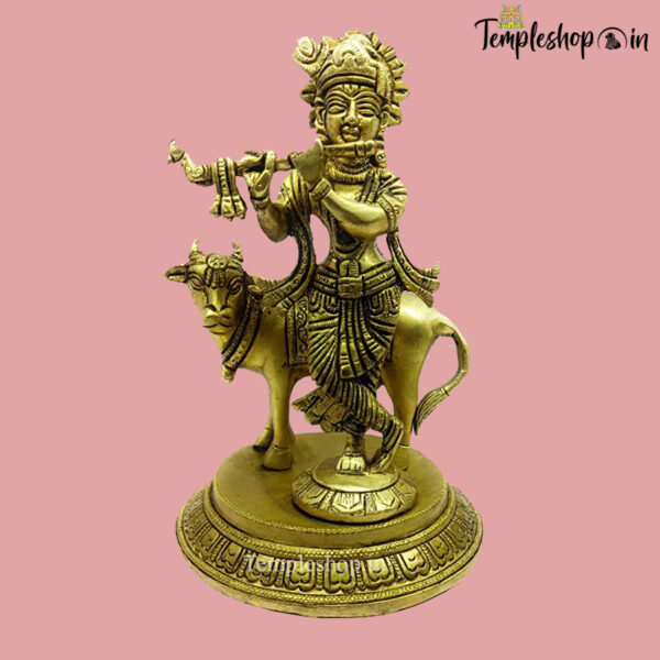 BRASS FLUTING KRISHNA IDOL - Templeshop